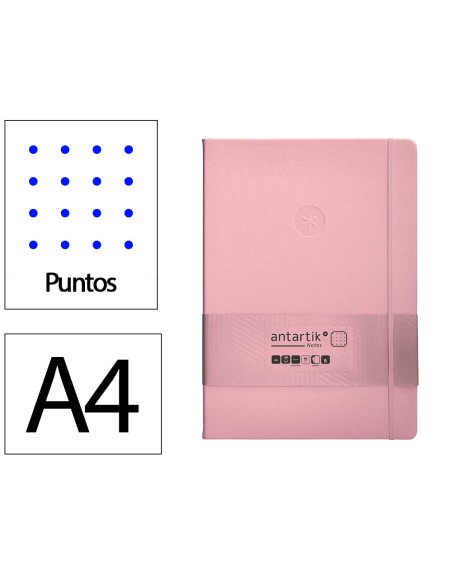 Cuaderno con gomilla antartik notes tapa dura a4 hojas puntos rosa pastel 100 hojas 80 gr fsc