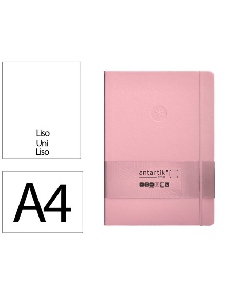 Cuaderno con gomilla antartik notes tapa dura a4 hojas lisas rosa pastel 100 hojas 80 gr fsc