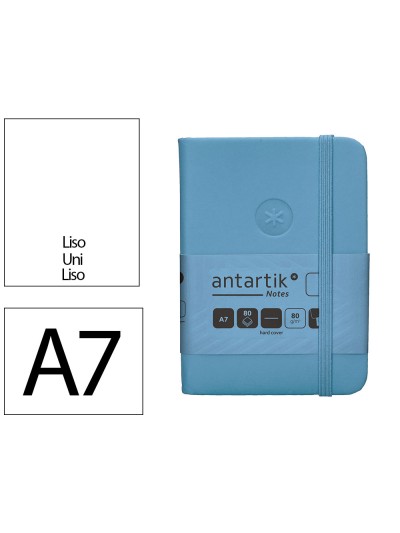 Cuaderno con gomilla antartik notes tapa dura a7 hojas lisas azul claro 80 hojas 80 gr fsc