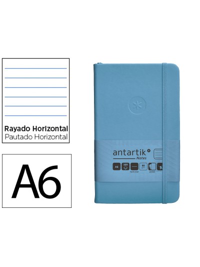 Cuaderno con gomilla antartik notes tapa dura a6 hojas rayas azul claro 100 hojas 80 gr fsc