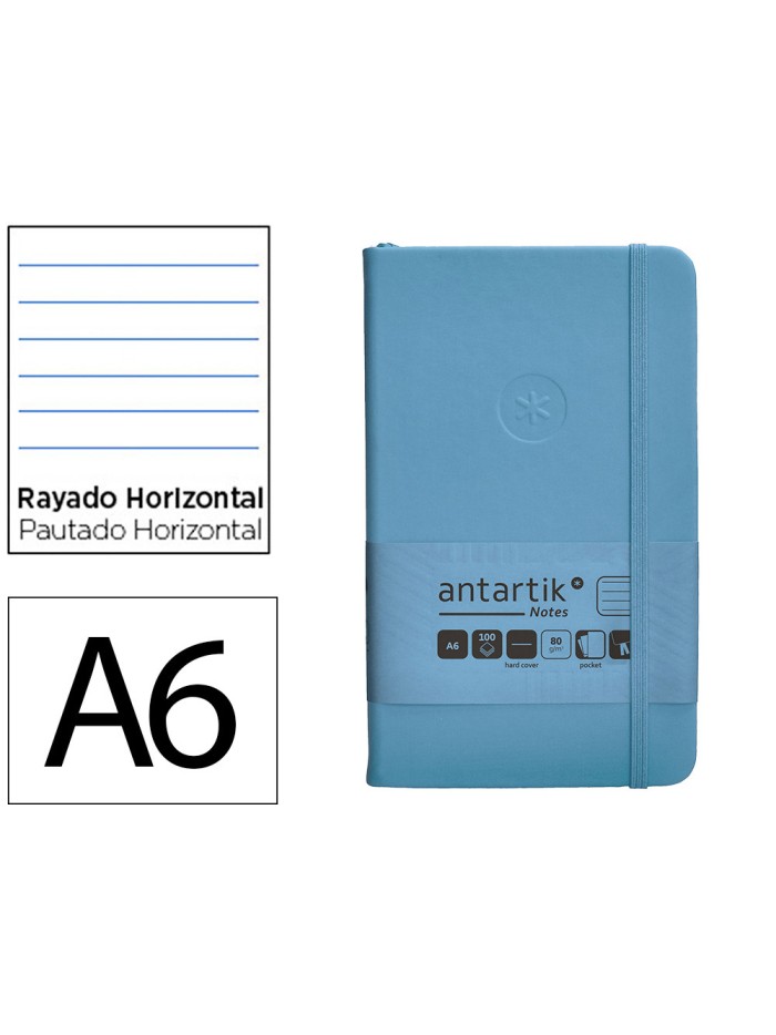 Cuaderno con gomilla antartik notes tapa dura a6 hojas rayas azul claro 100 hojas 80 gr fsc Cuaderno con gomilla antartik notes tapa dura a6 hojas rayas azul claro 100 hojas 80 gr fsc
