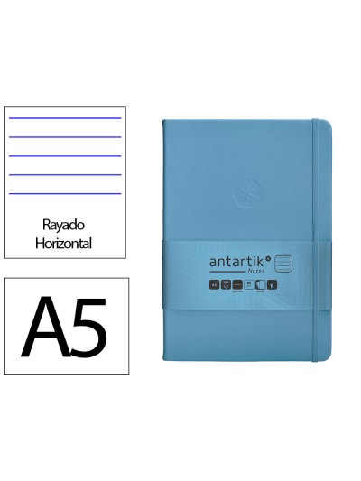 Cuaderno con gomilla antartik notes tapa dura a5 hojas rayas azul claro 100 hojas 80 gr fsc