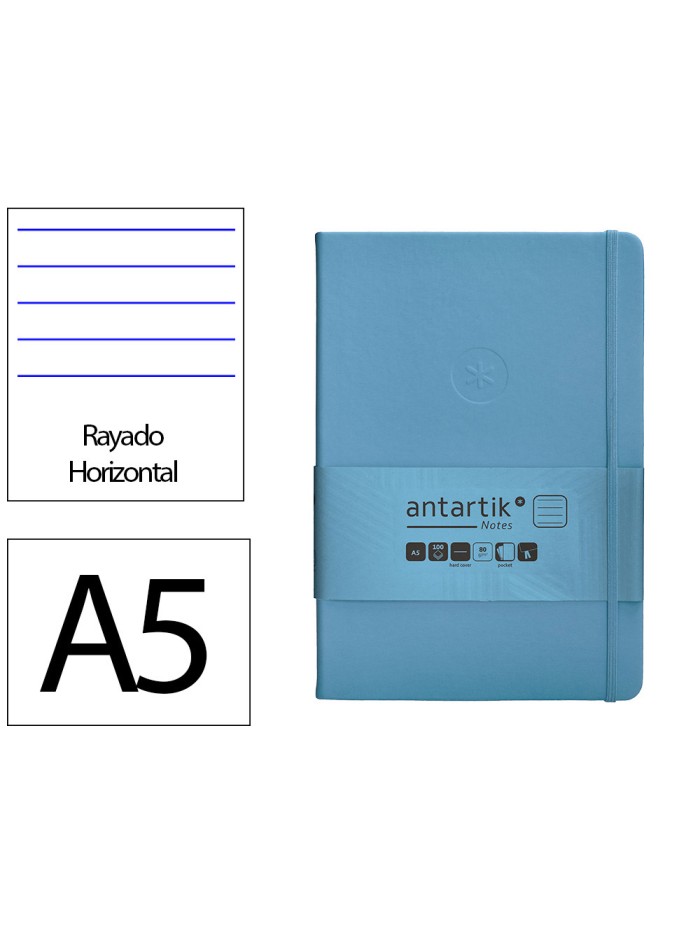 Cuaderno con gomilla antartik notes tapa dura a5 hojas rayas azul claro 100 hojas 80 gr fsc Cuaderno con gomilla antartik notes tapa dura a5 hojas rayas azul claro 100 hojas 80 gr fsc
