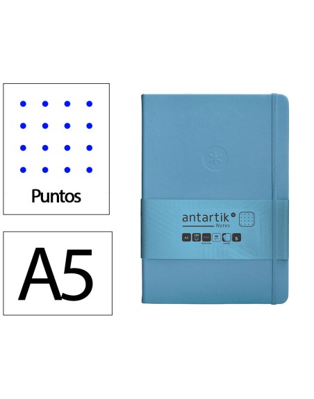 Cuaderno con gomilla antartik notes tapa dura a5 hojas puntos azul claro 100 hojas 80 gr fsc