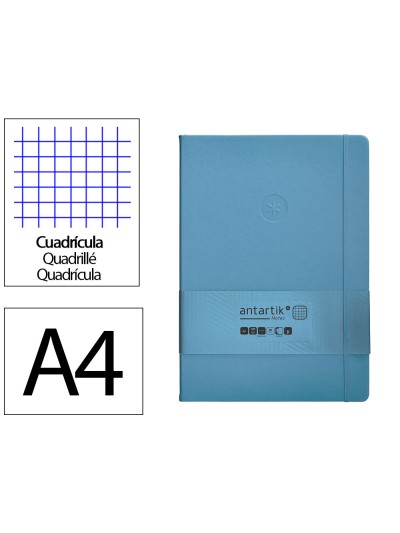 Cuaderno con gomilla antartik notes tapa dura a4 hojas cuadricula azul claro 100 hojas 80 gr fsc