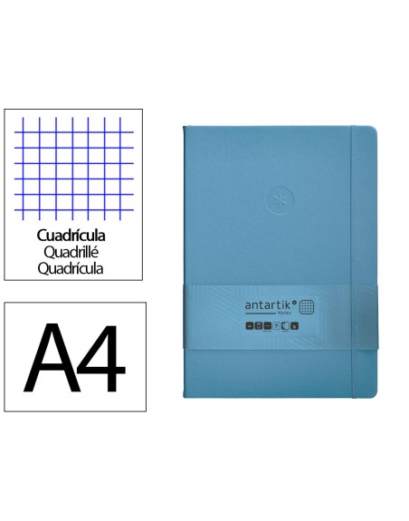 Cuaderno con gomilla antartik notes tapa dura a4 hojas cuadricula azul claro 100 hojas 80 gr fsc
