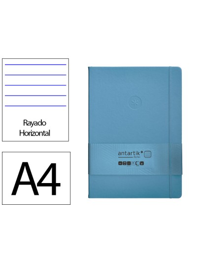 Cuaderno con gomilla antartik notes tapa dura a4 hojas rayas azul claro 100 hojas 80 gr fsc