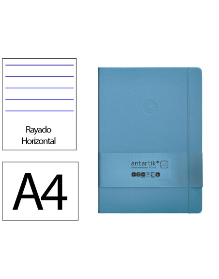 Cuaderno con gomilla antartik notes tapa dura a4 hojas rayas azul claro 100 hojas 80 gr fsc