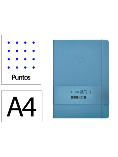 Cuaderno con gomilla antartik notes tapa dura a4 hojas puntos azul claro 100 hojas 80 gr fsc
