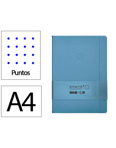 Cuaderno con gomilla antartik notes tapa dura a4 hojas puntos azul claro 100 hojas 80 gr fsc