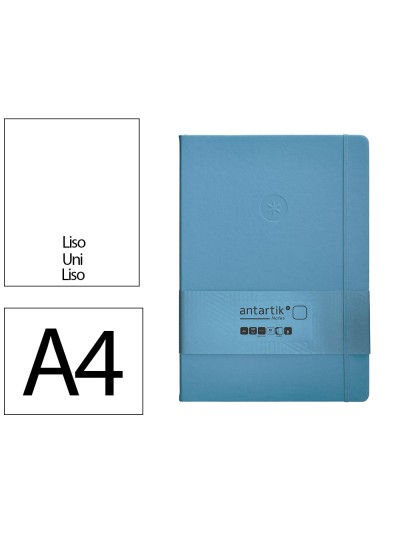 Cuaderno con gomilla antartik notes tapa dura a4 hojas lisas azul claro 100 hojas 80 gr fsc