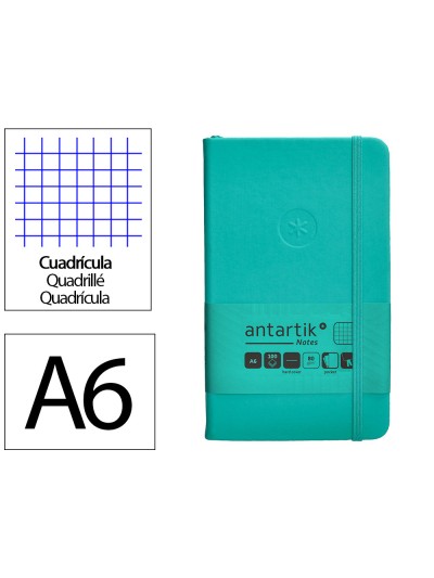 Cuaderno con gomilla antartik notes tapa dura a6 hojas cuadricula turquesa 100 hojas 80 gr fsc