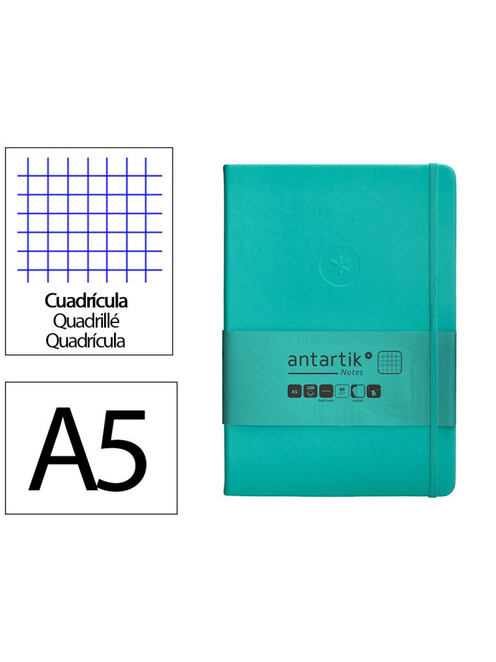 Cuaderno con gomilla antartik notes tapa dura a5 hojas cuadricula turquesa 100 hojas 80 gr fsc Cuaderno con gomilla antartik notes tapa dura a5 hojas cuadricula turquesa 100 hojas 80 gr fsc