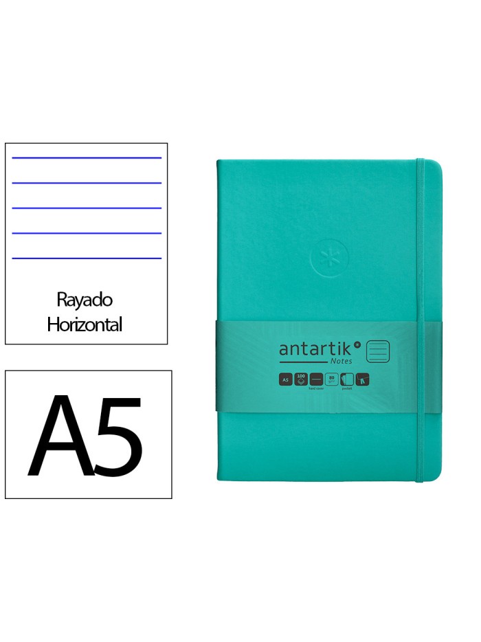 Cuaderno con gomilla antartik notes tapa dura a5 hojas rayas turquesa 100 hojas 80 gr fsc Cuaderno con gomilla antartik notes tapa dura a5 hojas rayas turquesa 100 hojas 80 gr fsc