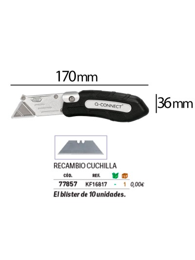 Cuter q-connect metalico ancho plegable con mango antideslizante cuchilla 19 mm xd-925 conclip blister 1 unidad