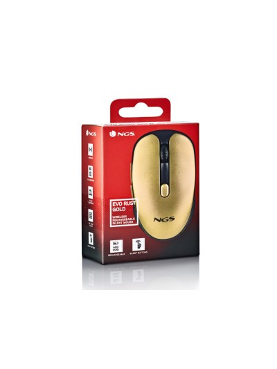 Raton ngs evo rust optico 800/1200/1600 dpi inalambrico 5 botones teclas silenciosas receptor usb 2,4 ghz dorado