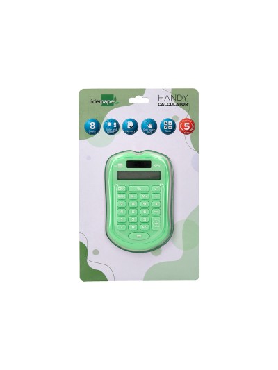 Calculadora liderpapel bolsillo xf42 8 digitos solar y pilas color verde 94x59,5x10,5mm