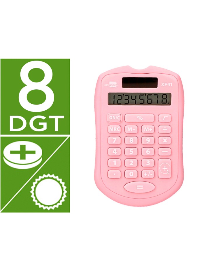 Calculadora liderpapel bolsillo xf41 8 digitos solar y pilas color rosa 94x59,5x10,5mm Calculadora liderpapel bolsillo xf41 8 digitos solar y pilas color rosa 94x59,5x10,5mm