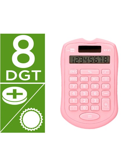 Calculadora liderpapel bolsillo xf41 8 digitos solar y pilas color rosa 94x59,5x10,5mm
