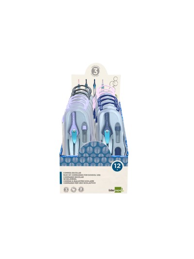 Compas liderpapel lock device con adaptador universal y tubo de minas expositor con 12 unidades colores surtidos