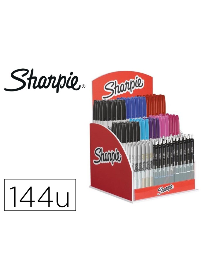 Expositor sharpie de sobremesa acrilico con 120 rotuladores permanentes y 24 boligrafos gel colores Expositor sharpie de sobremesa acrilico con 120 rotuladores permanentes y 24 boligrafos gel colores