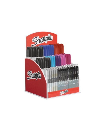 Expositor sharpie de sobremesa acrilico con 120 rotuladores permanentes y 24 boligrafos gel colores