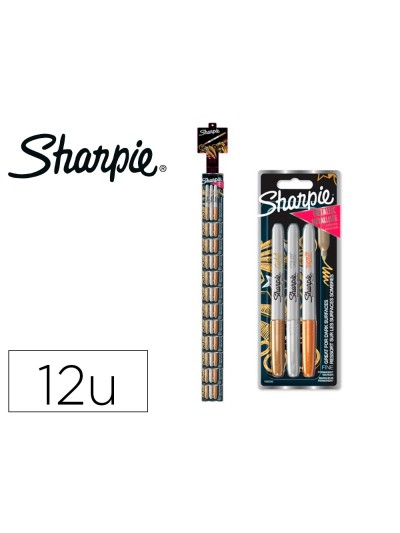 Rotulador sharpie permanente fino metalico blister de 3 unidades oro/plata/bronce clipstrip de 12 blister