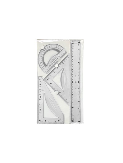 Juego escuadra 21 cm cartabon 21 cm regla 30 cm y semicirculo plastico flexible en petaca liderpapel