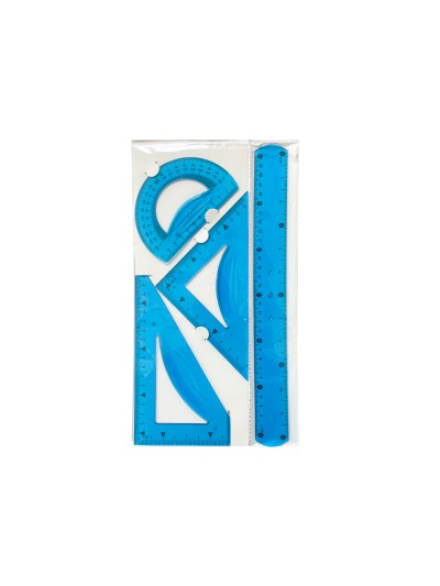 Juego escuadra 21 cm cartabon 21 cm regla 30 cm y semicirculo plastico flexible en petaca liderpapel colores