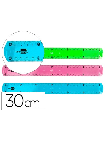 Regla liderpapel plastico flexible 30 cm colores surtidos