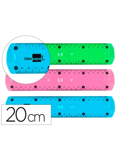 Regla liderpapel plastico flexible 20 cm colores surtidos