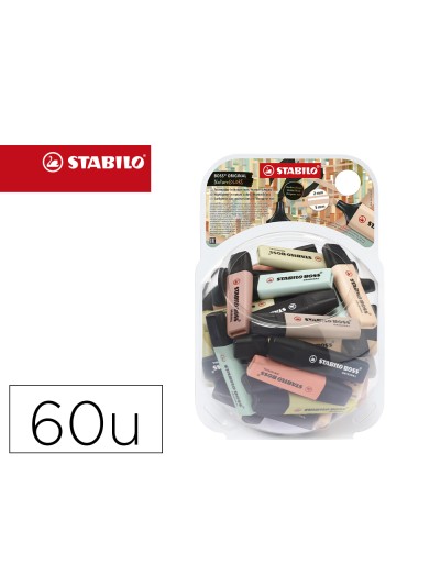 Rotulador stabilo boss pastel fluorescente 70 nature colors bombonera de 60 unidades colores surtidos
