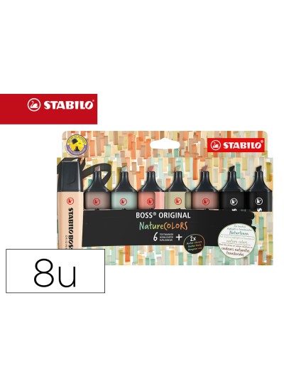 Rotulador stabilo boss pastel fluorescente 70 nature colors estuche de 8 unidades colores surtidos