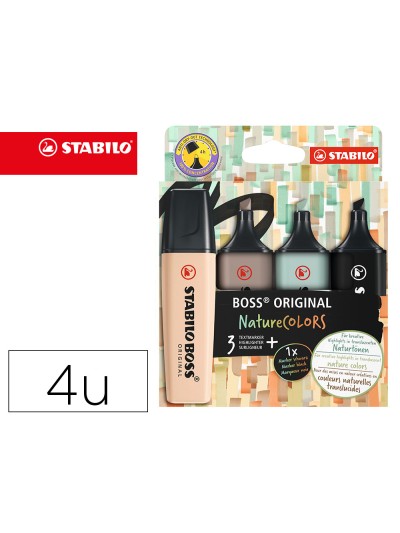 Rotulador stabilo boss pastel fluorescente 70 nature colors estuche de 4 unidades colores surtidos
