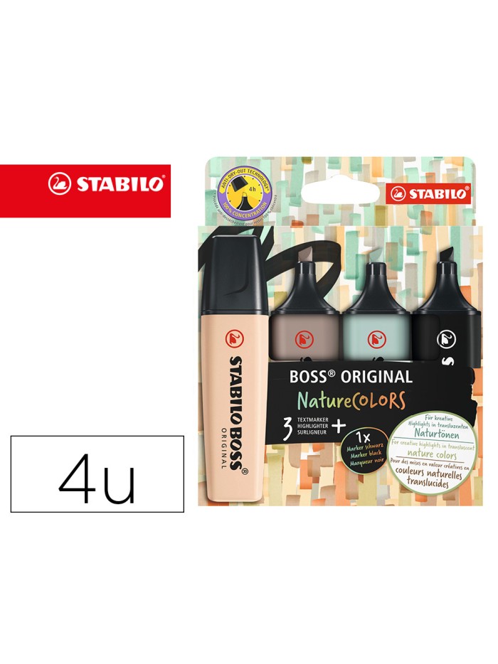 Rotulador stabilo boss pastel fluorescente 70 nature colors estuche de 4 unidades colores surtidos Rotulador stabilo boss pastel fluorescente 70 nature colors estuche de 4 unidades colores surtidos