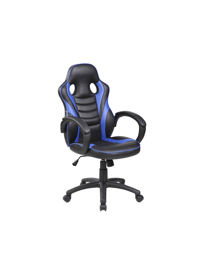 Silla rocada gaming con brazos fijos base nylon con ruedas basculante similpiel negro/azul 480x490x1060-1160 Silla rocada gaming con brazos fijos base nylon con ruedas basculante similpiel negro/azul 480x490x1060-1160