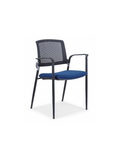 Silla rocada confidente brazos fijos estructura metalica asiento tela ignifuga azul respaldo malla