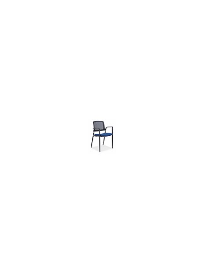 Silla rocada confidente brazos fijos estructura metalica asiento tela ignifuga azul respaldo malla