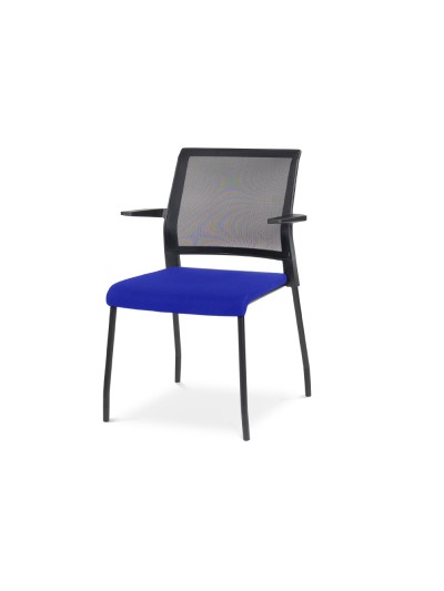 Silla rocada confidente brazos fijos estructura metalica asiento tela ignifuga azul respaldo malla