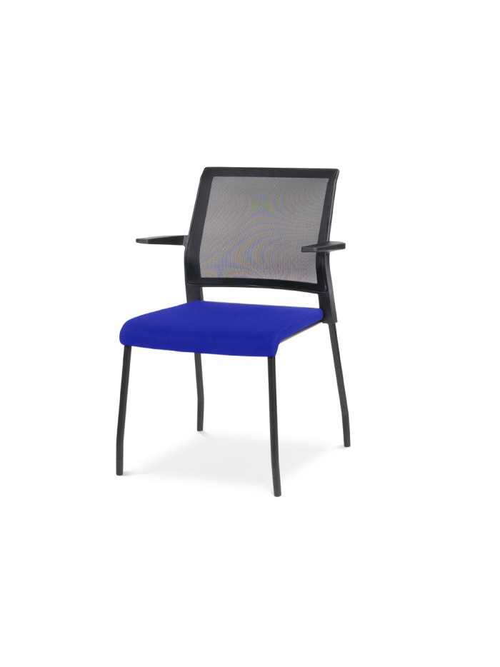 Silla rocada confidente brazos fijos estructura metalica asiento tela ignifuga azul respaldo malla Silla rocada confidente brazos fijos estructura metalica asiento tela ignifuga azul respaldo malla