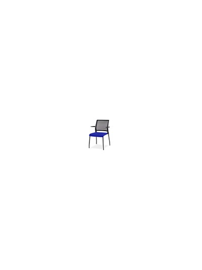 Silla rocada confidente brazos fijos estructura metalica asiento tela ignifuga azul respaldo malla