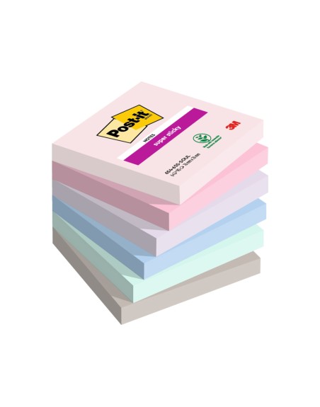 Bloc de notas adhesivas quita y pon post it super sticky carnival 100% pefc 76x127 mm pack de 6 blocs colores