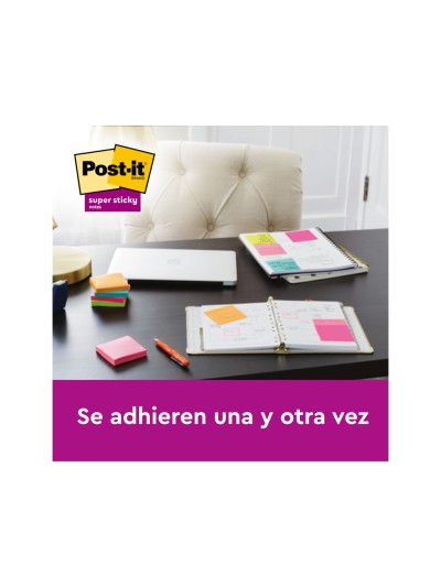 Bloc de notas adhesivas quita y pon post it super sticky carnival 100% pefc 76x127 mm pack de 6 blocs colores