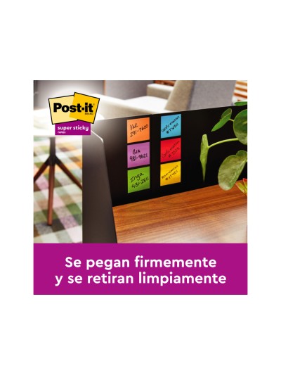 Bloc de notas adhesivas quita y pon post it super sticky carnival 100% pefc 76x127 mm pack de 6 blocs colores