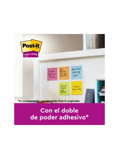 Bloc de notas adhesivas quita y pon post it super sticky carnival 100% pefc 76x127 mm pack de 6 blocs colores