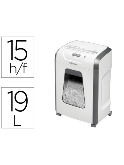 Destructora de documentos fellowes 15c capacidad 15h seguridad p4 grapas clips y tarjetas papelera 19 l