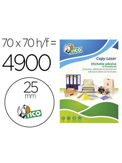 Etiqueta adhesiva tico naranja fluorescentes permanente fsc laser/inkjet/fotocopia redonda 25 mmcaja de 4900 unidades