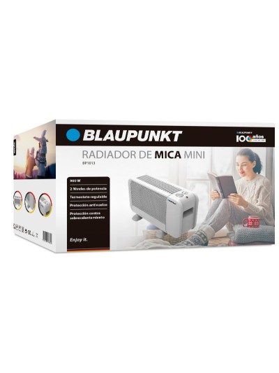Radiador blaupunkt mini 900w dos niveles potencia proteccion sobrecalentamiento color blanco