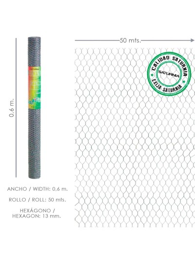 Enrejado Triple Torsion 13/  60 cm. Rollo 50 Metros Uso Domestico