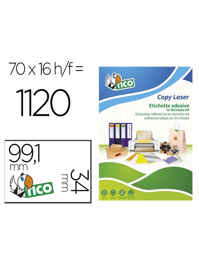 Etiqueta adhesiva tico amarill o fluorescentes permanente fsclaser/inkjet/fotocopia 99,1x34mm caja de 1120 unidades